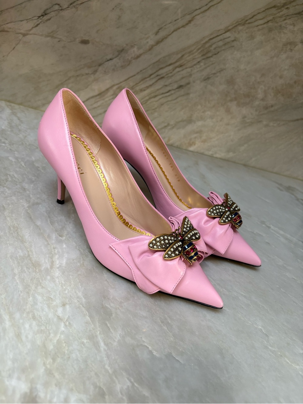 Gucci Queen Margaret Bee Bow sz 38.5 heels shoes - Picture 1 of 9